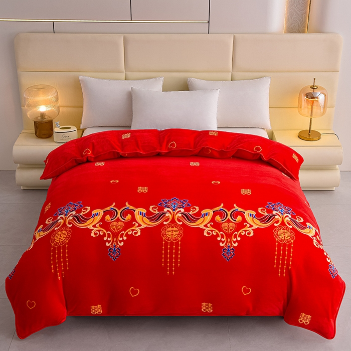 91家纺网 家纺一手货源 找家纺 绒品壹家家纺 2024新款180g7斤牛奶绒印花单被套 喜结良缘