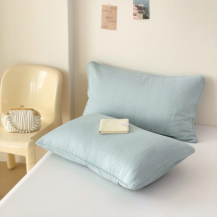 漫时光 2025新款纯色夹棉枕套 露草蓝