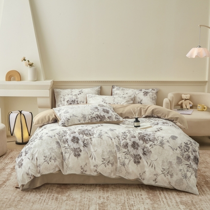 91家纺网 家纺一手货源 找家纺 柠馨 2024新款基础款全棉磨毛纯色四件套 米娅