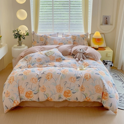 威布斯家居 2024新款AB版全棉生态磨毛四件套 苏菲庄园-桔