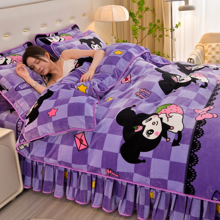 91家纺网 家纺一手货源 找家纺 雨洋2025新款加厚保暖8.5斤牛奶绒金貂婴儿绒四件套 魔法库洛米