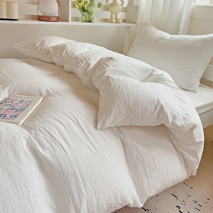 韩巢家纺 2024新款学生宿舍上下铺超柔水洗棉单件被套-纯色系列学生床（含卖家秀） 水洗棉奶白