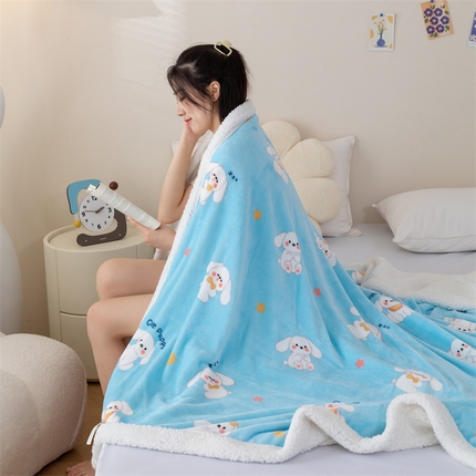 雅萱家纺 2024新款羊羔绒+牛奶绒毛毯披肩毯盖毯 羊羔绒-大耳狗狗