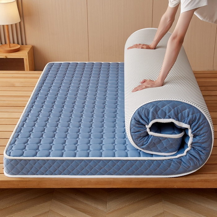 91家纺网 家纺一手货源 找家纺 卡派 2024新款乳胶记忆棉立体加厚加高床垫-方格系列 蓝灰色