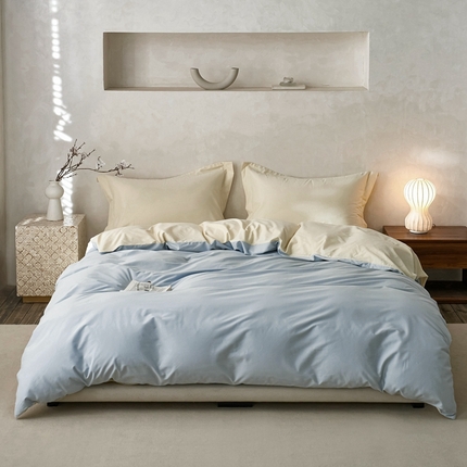 91家纺网 家纺一手货源 找家纺 ROZ home 蕊姿家居 2024新款超柔磨毛全棉单被套 天空蓝+米黄