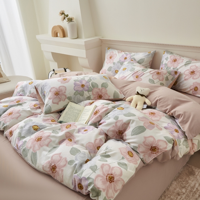 91家纺网 家纺一手货源 找家纺 柠馨 2024新款基础款全棉磨毛纯色四件套 阿黛尔