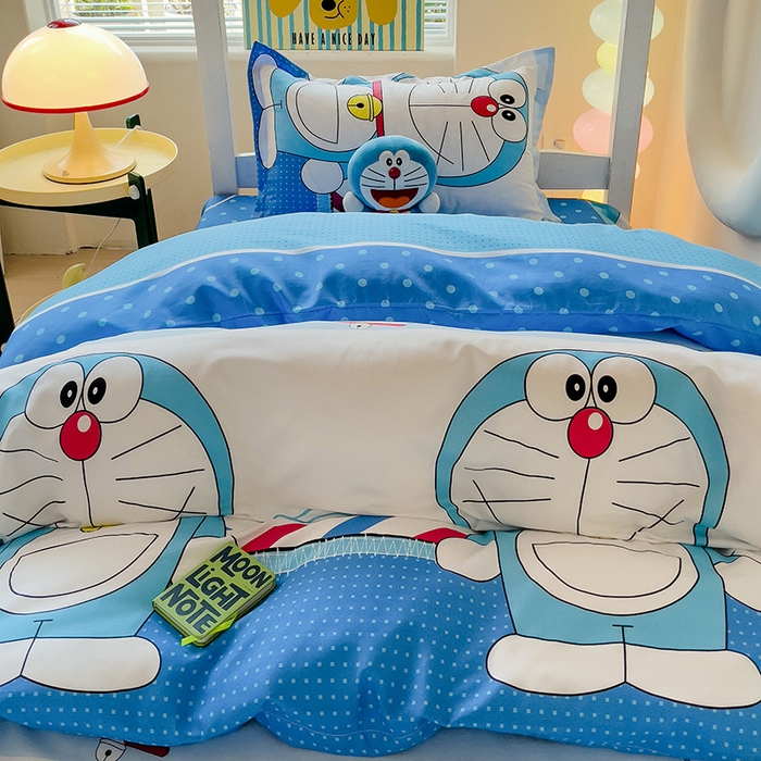 91家纺网 家纺一手货源 找家纺 梦卓家纺 2025新款芦荟棉三件套四件套  宿舍图 哆啦A梦