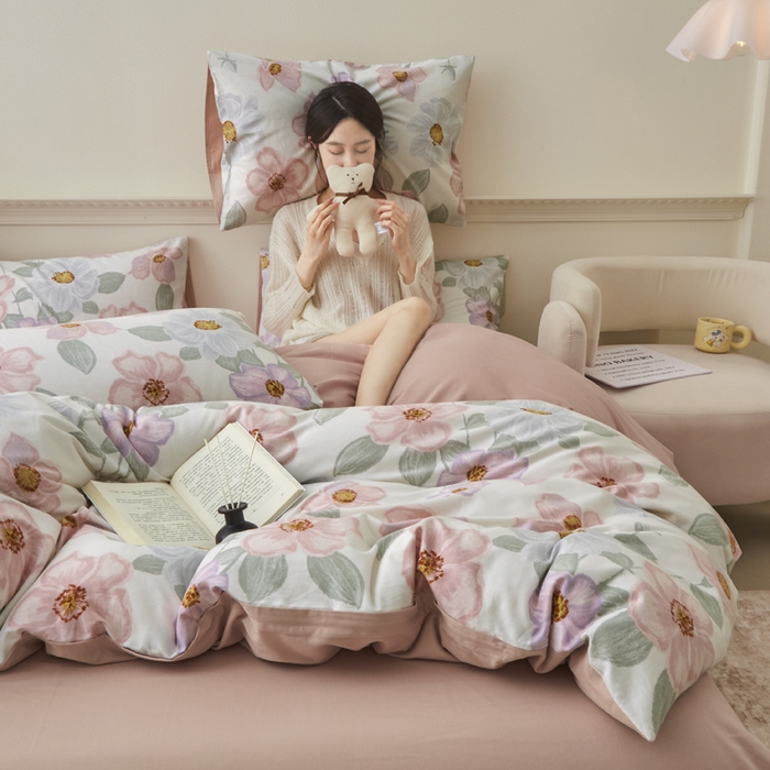 91家纺网 家纺一手货源 找家纺 柠馨 2024新款基础款全棉磨毛纯色四件套 阿黛尔