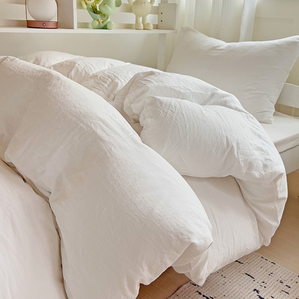 91家纺网 家纺一手货源 找家纺 韩巢家纺 2024新款学生宿舍上下铺超柔水洗棉床单被套三件套-纯色系列学生床（含卖家秀） 水洗棉奶白