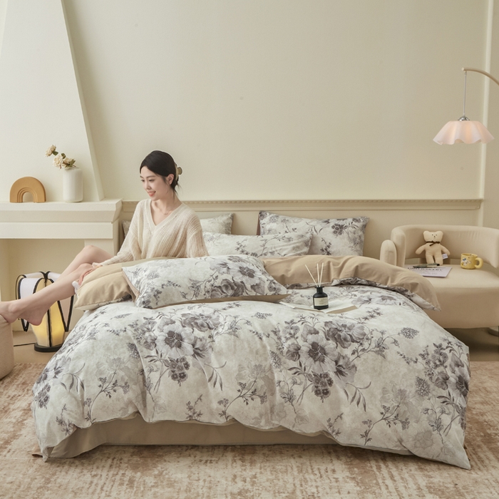 91家纺网 家纺一手货源 找家纺 柠馨 2024新款基础款全棉磨毛纯色四件套 米娅