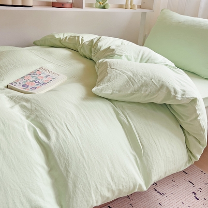 韩巢家纺 2024新款学生宿舍上下铺超柔水洗棉单件被套-纯色系列学生床（含卖家秀） 水洗棉浅绿