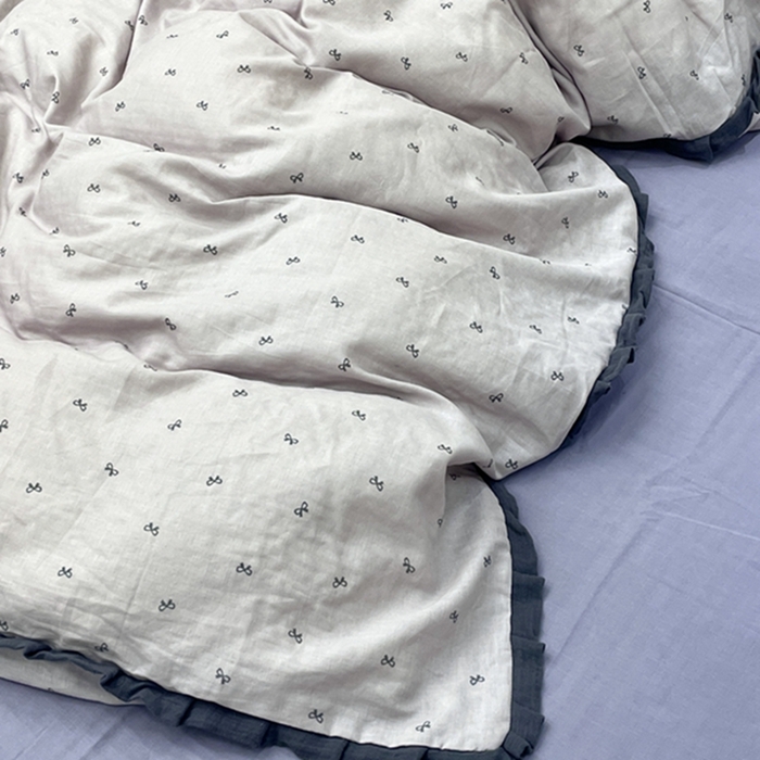 91家纺网 家纺一手货源 找家纺 荣轩 2024新款全棉印花双层纱四件套 皱皱纱花边款 花边 蝴蝶可颂 紫