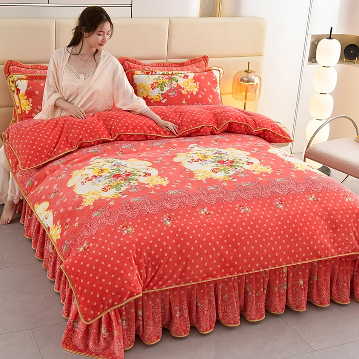 91家纺网 家纺一手货源 找家纺 绒品壹家家纺 2024新款180g7斤牛奶绒印花四件套 幸福美满