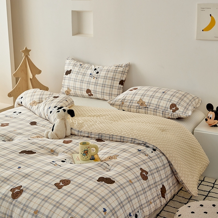 91家纺网 家纺一手货源 找家纺 木堇家居 2024新款针织棉豆豆被大豆四季被冬被被子被芯 针织豆豆被-格子绅士熊