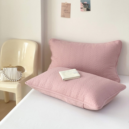漫时光 2025新款纯色夹棉枕套 胭脂粉