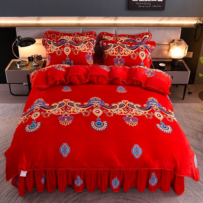 91家纺网 家纺一手货源 找家纺 绒品壹家家纺 2024新款5斤加厚金貂绒四件套 荣华富贵