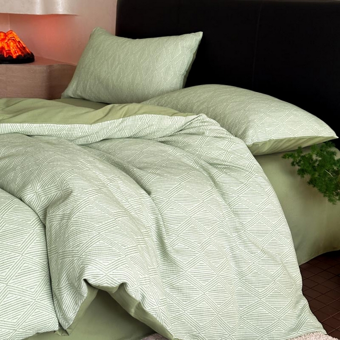 91家纺网 家纺一手货源 找家纺 ab家纺 2024新款A类全棉三层纱提花四件套--凡尔赛 凡尔赛 绿色