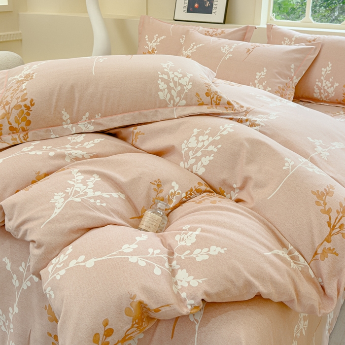 91家纺网 家纺一手货源 找家纺 U品汇 2024新品喷气生态加厚长绒棉纯棉全棉磨毛印花四件套小清新床单床笠直播 花枝江南-咖