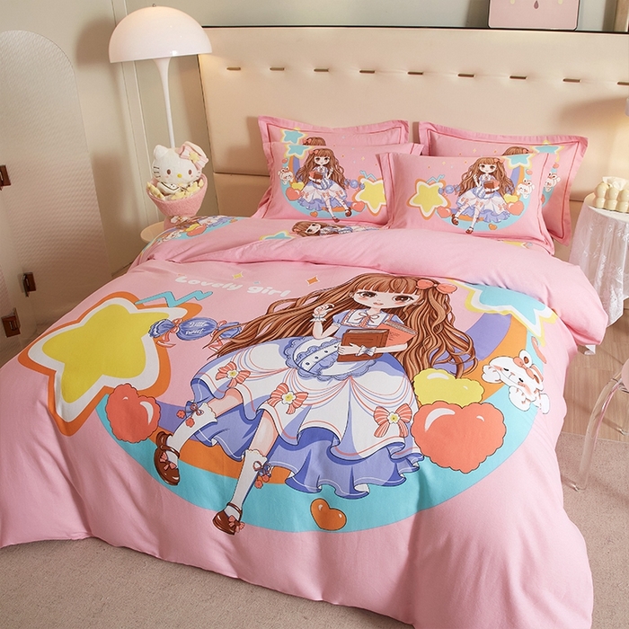 91家纺网 家纺一手货源 找家纺 格里芬家纺 2025新款全棉加厚大版磨毛纯棉磨毛四件套 黛西公主-粉