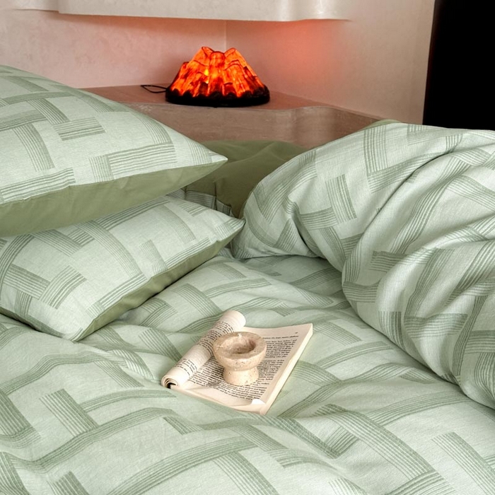 91家纺网 家纺一手货源 找家纺 ab家纺 2024新款A类全棉三层纱提花四件套--奥德赛 奥德赛-绿色