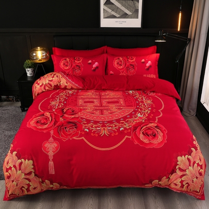 91家纺网 家纺一手货源 找家纺 （总）博婷 2024新款130g高支高密亲肤棉亲肤棉婚庆四件套