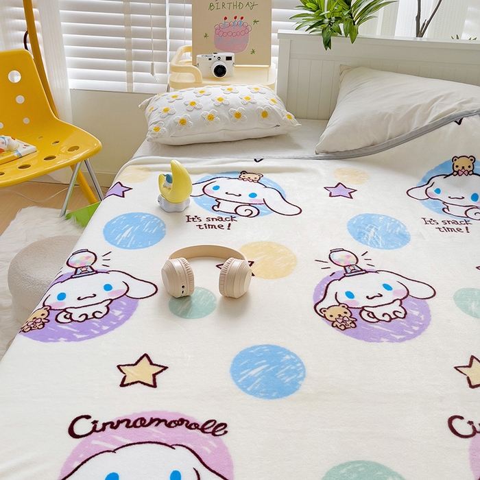 91家纺网 家纺一手货源 找家纺 海岛哥哥 2024新款双面牛奶绒盖毯正版三丽鸥授权系列毛毯 彩色涂鸦玉桂狗