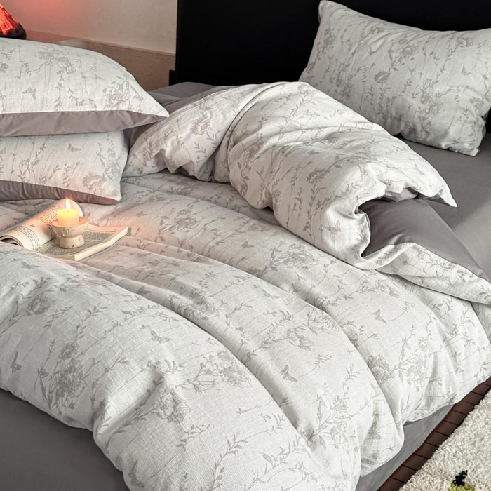 91家纺网 家纺一手货源 找家纺 2024新款A类全棉三层纱提花四件套--茵荔 茵荔-灰