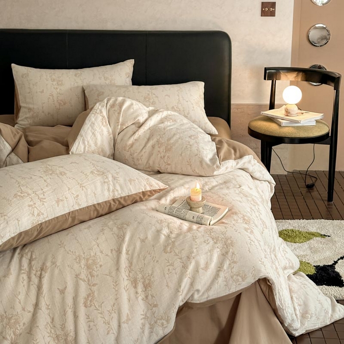 91家纺网 家纺一手货源 找家纺 2024新款A类全棉三层纱提花四件套--茵荔 茵荔-米咖