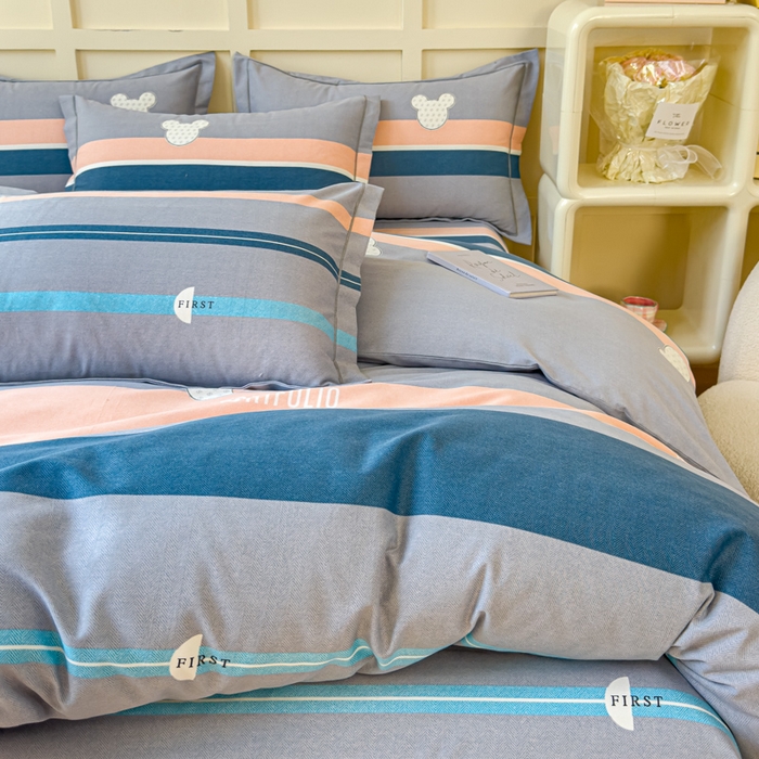 91家纺网 家纺一手货源 找家纺 U品汇 2024新品喷气生态加厚长绒棉纯棉全棉磨毛印花四件套小清新床单床笠直播 个性米奇