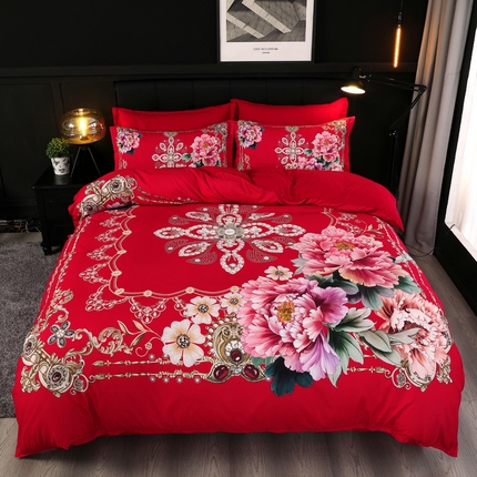 91家纺网 家纺一手货源 找家纺 （总）博婷 2024新款130g高支高密亲肤棉亲肤棉婚庆四件套