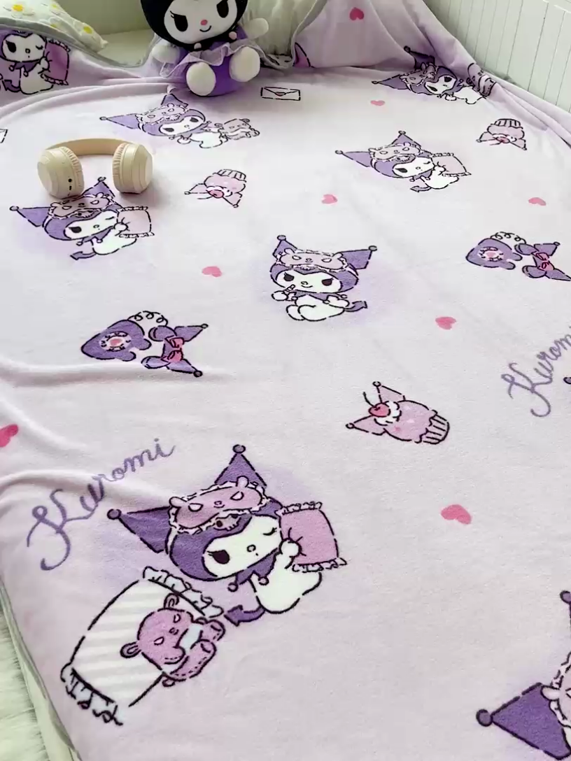 91家纺网 家纺一手货源 找家纺 海岛哥哥 2024新款双面牛奶绒盖毯正版三丽鸥授权系列毛毯 潮流库洛米