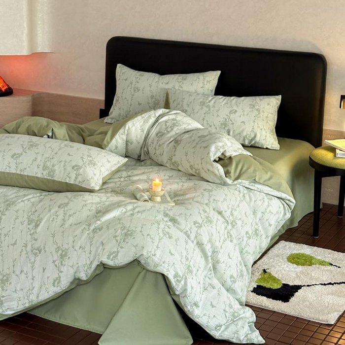 91家纺网 家纺一手货源 找家纺 2024新款A类全棉三层纱提花四件套--茵荔 茵荔-绿