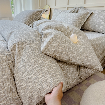 U品汇 2024新品喷气生态加厚长绒棉纯棉全棉磨毛印花四件套小清新床单床笠直播 轻奢范灰