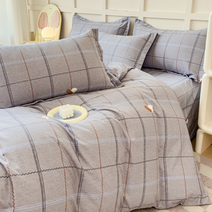 91家纺网 家纺一手货源 找家纺 U品汇 2024新品喷气生态加厚长绒棉纯棉全棉磨毛印花四件套小清新床单床笠直播 心相印-灰