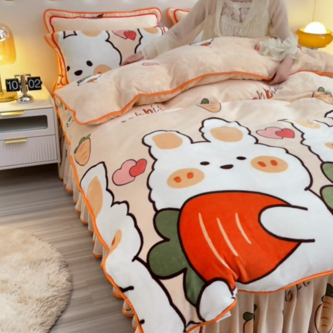 91家纺网 家纺一手货源 找家纺 绒品壹家家纺 2024新款5斤加厚金貂绒四件套 钱兔似锦