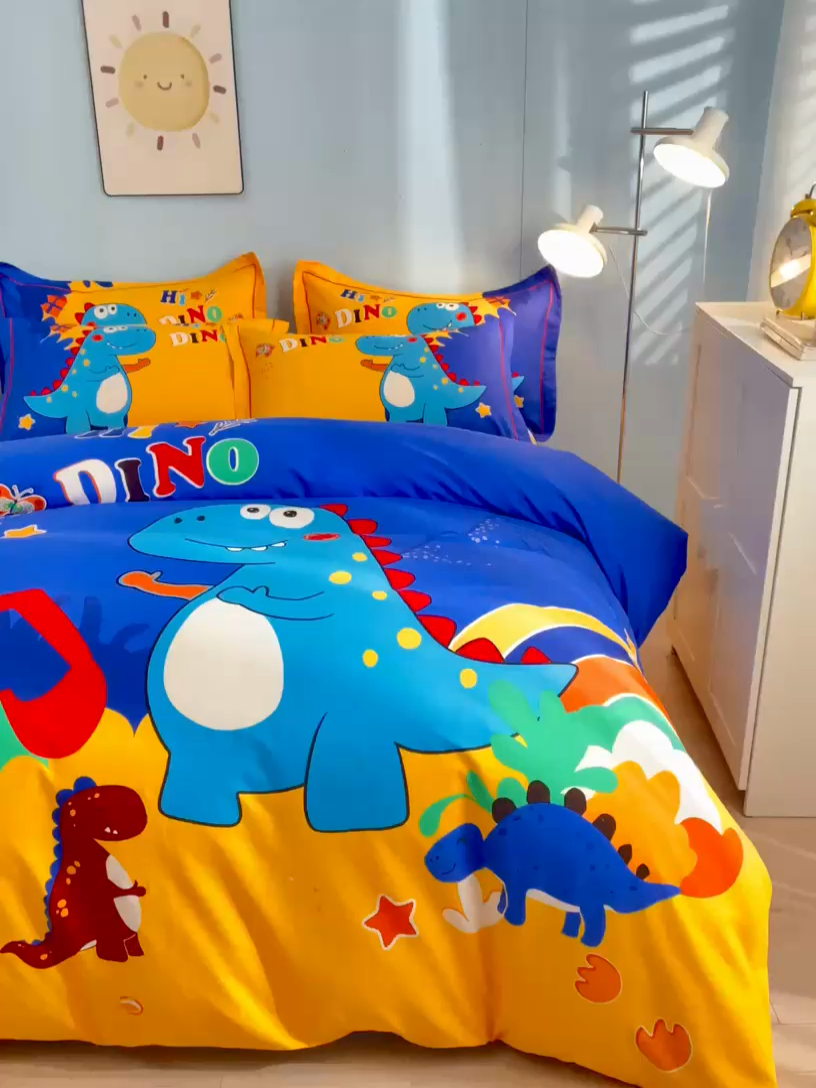 91家纺网 家纺一手货源 找家纺 格里芬家纺 2025新款全棉加厚大版磨毛纯棉磨毛四件套 恐龙游记