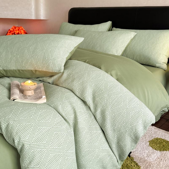 91家纺网 家纺一手货源 找家纺 ab家纺 2024新款A类全棉三层纱提花四件套--凡尔赛 凡尔赛 绿色