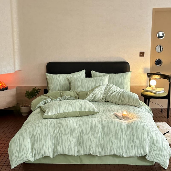 91家纺网 家纺一手货源 找家纺 ab家纺 2024新款A类全棉三层纱提花四件套--米亚 米亚  绿