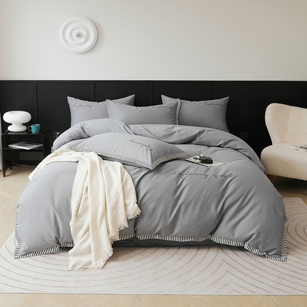 EH家居 2024新款全棉磨毛绣花西海岸风四件套 西海岸-银灰