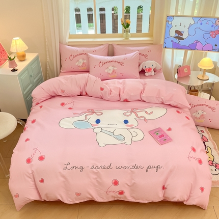 91家纺网 家纺一手货源 找家纺 桃子家居 2024纯棉大版三丽鸥卡通平网印花系列四件套 棉大版-D淘气玉桂狗