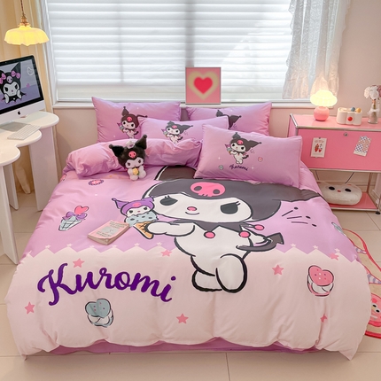 桃子家居 2024纯棉大版三丽鸥卡通平网印花系列四件套 棉大版-D冰淇淋库洛米