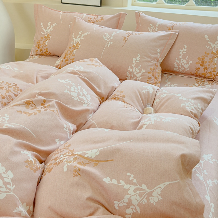 91家纺网 家纺一手货源 找家纺 U品汇 2024新品喷气生态加厚长绒棉纯棉全棉磨毛印花四件套小清新床单床笠直播 花枝江南-咖