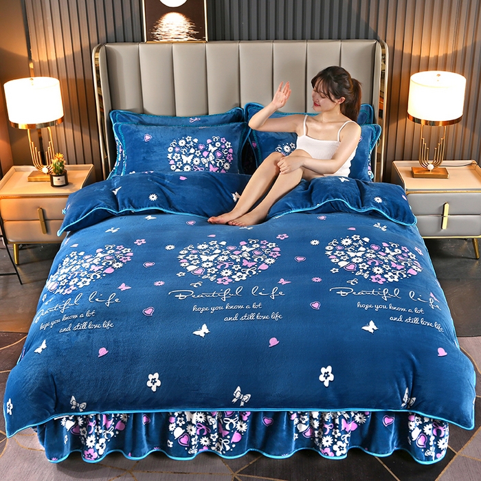 91家纺网 家纺一手货源 找家纺 绒品壹家家纺 2024新款5斤加厚金貂绒四件套 一见倾心 蓝