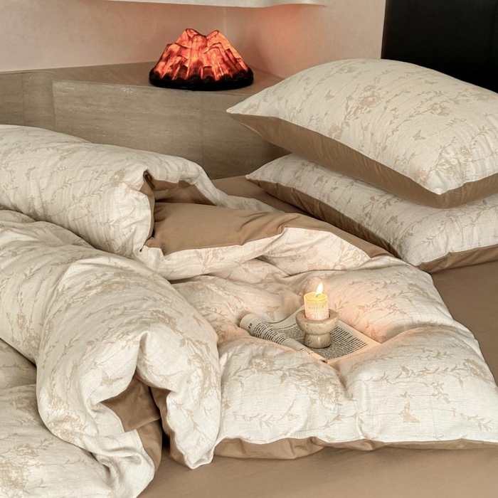 91家纺网 家纺一手货源 找家纺 2024新款A类全棉三层纱提花四件套--茵荔 茵荔-米咖