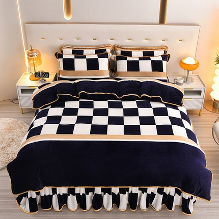 绒品壹家家纺 2024新款5斤加厚金貂绒四件套 棋盘格