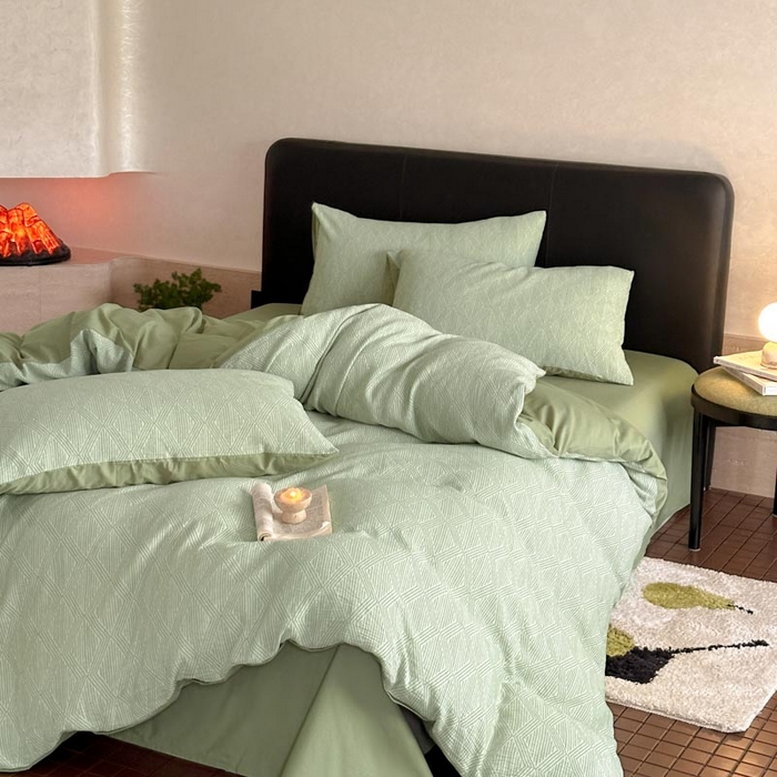 91家纺网 家纺一手货源 找家纺 ab家纺 2024新款A类全棉三层纱提花四件套--凡尔赛 凡尔赛 绿色