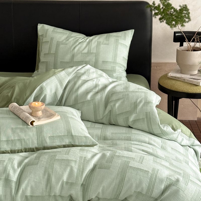 91家纺网 家纺一手货源 找家纺 ab家纺 2024新款A类全棉三层纱提花四件套--奥德赛 奥德赛-绿色