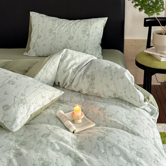 91家纺网 家纺一手货源 找家纺 2024新款A类全棉三层纱提花四件套--茵荔 茵荔-绿