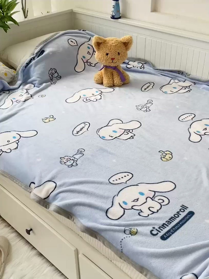 91家纺网 家纺一手货源 找家纺 海岛哥哥 2024新款双面牛奶绒盖毯正版三丽鸥授权系列毛毯 牛奶玉桂狗