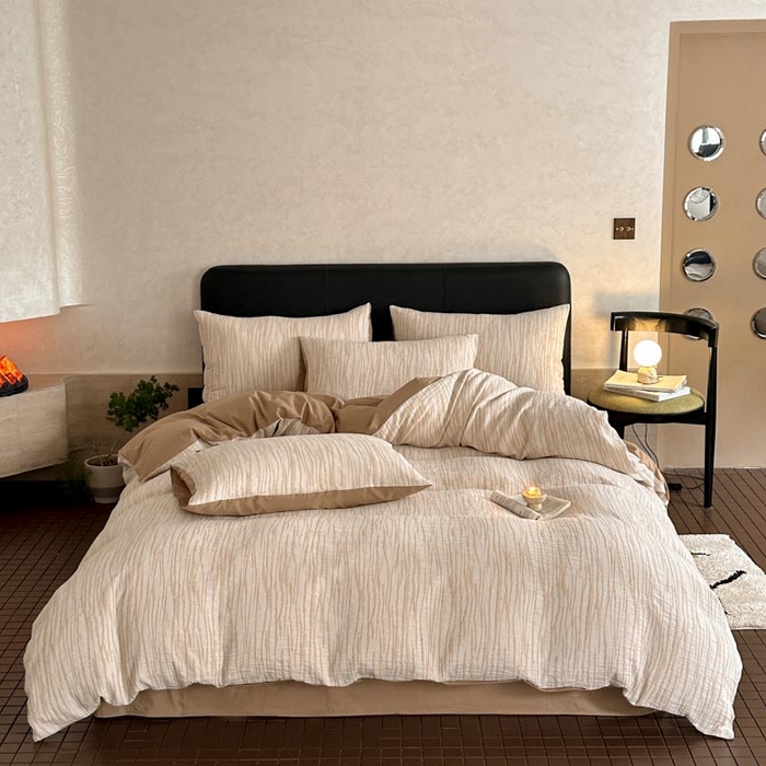 91家纺网 家纺一手货源 找家纺 ab家纺 2024新款A类全棉三层纱提花四件套--米亚 米亚  米咖